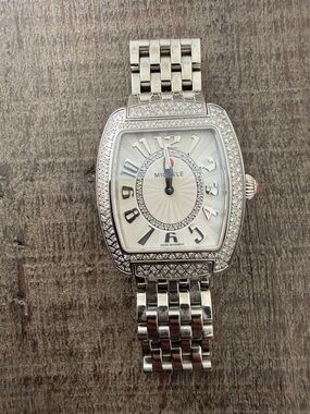 Michele Silver Tonneau Diamond-Accent Bracelet Watch